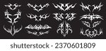 Neo tribal tattoo set, gothic cyber body ornament shapes kit, Celtic vector abstract Hawaiian sign. Maori sleeve symbol y2k Polynesian metal abstract symmetry swirl wing. Neo tribal silhouette clipart