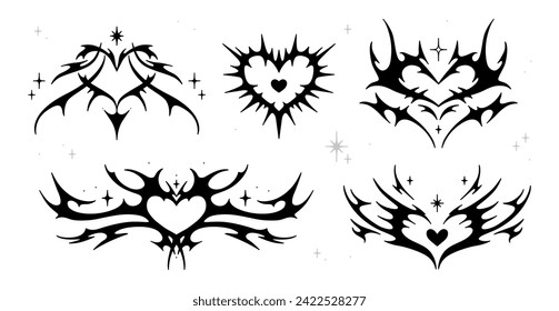 Neo tribal tattoo set. Hand drawn vector illustration. Black tattoo designs.