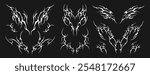 Neo tribal tattoo set. Neotribal gothic butterfly with wings, flame, heart, womb, symmetrical abstract dividers. Cyber sigilism y2k design elements. Celtic gothic body ornaments, emo stylized stickers