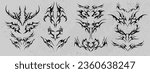 Neo tribal tattoo set, vector Celtic gothic cyber body ornament shapes kit, abstract Hawaiian sign. Maori sleeve symbol y2k Polynesian metal abstract symmetry swirl wing. Neo tribal silhouette clipart