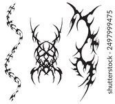 Neo tribal tattoo set, vector Celtic gothic cyber body ornament shapes kit, symbol y2k Polynesian metal abstract symmetry swirl wing. Neo tribal silhouette clipart