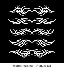 Neo tribal tattoo set, vector Celtic gothic cyber body ornament shapes kit, abstract Hawaiian sign. Neo tribal silhouette clipart