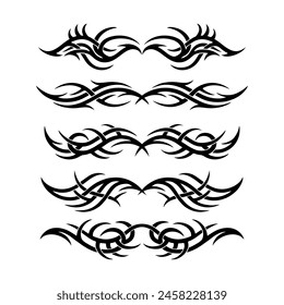 Neo tribal tattoo set, vector Celtic gothic cyber body ornament shapes kit, abstract Hawaiian sign. Neo tribal silhouette clipart