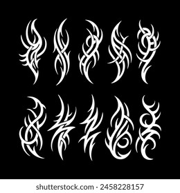 Neo tribal tattoo set, vector Celtic gothic cyber body ornament shapes kit, abstract Hawaiian sign. Neo tribal silhouette clipart