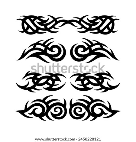 Neo tribal tattoo set, vector Celtic gothic cyber body ornament shapes kit, abstract Hawaiian sign. Neo tribal silhouette clipart