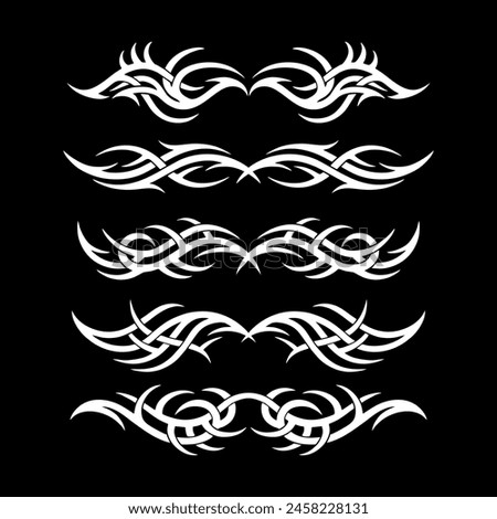 Neo tribal tattoo set, vector Celtic gothic cyber body ornament shapes kit, abstract Hawaiian sign. Neo tribal silhouette clipart