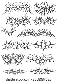 Neo Tribal Tattoo Shapes Collection. Streetwear Elements Vector Design. Death Metal Band Logo