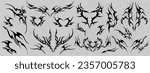 Neo tribal tattoo vector set, Celtic gothic cyber body ornament shapes kit, abstract Hawaiian sign. Maori sleeve symbol y2k Polynesian metal abstract symmetry swirl wing. Neo tribal silhouette clipart