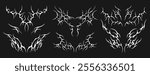 Neo tribal tattoo vector set. Neotribal gothic butterfly with wings, flame, heart, womb, symmetrical abstract dividers. Cyber sigilism y2k design elements. Celtic gothic body ornaments, emo stickers