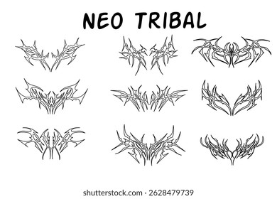 Neo Tribal Tattoo Vector Set Abstract Symmetrical Black Line Art Collection	