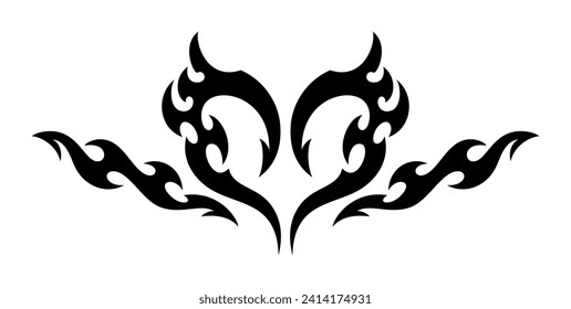 Neo Tribal Tattoo. Y2K Tattoo Heart. Vector Gothic Acid Element in 2000s Style for Poster, T shirt Print, Stickers, Web Design, Social Media