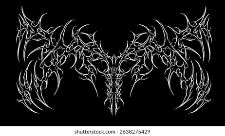 Neo tribal vector design with cyber sigilism style, featuring symmetrical, sharp edged forms. Perfect for tattoo art, apparel prints, or digital dark illustrations