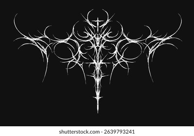 Neo tribal vector design featuring sharp, symmetrical freehand lines. Ideal for dark art, tattoos, fashion prints, aggressive and ornamental aesthetics