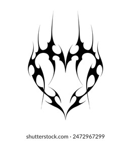 Neo tribal y2k gothic style tattoo. Cyber sigilism heart design. Vector illustration of black and white.