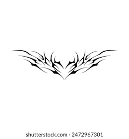 Neo tribal y2k gothic style tattoo. Cyber sigilism heart design. Vector illustration of black and white.