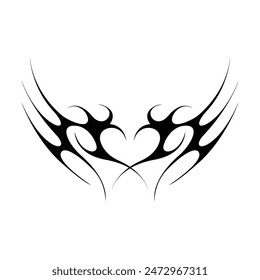 Neo tribal y2k gothic style tattoo. Cyber sigilism heart design. Vector illustration of black and white.