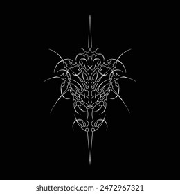 Neo tribal y2k gothic style tattoo. Cyber sigilism heart design. Outline vector illustration of black and white.
