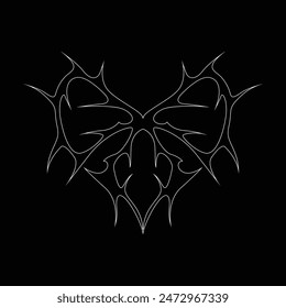 Neo tribal y2k gothic style tattoo. Cyber sigilism heart design. Outline vector illustration of black and white.