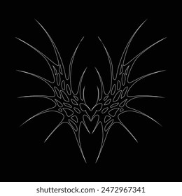 Neo tribal y2k gothic style tattoo. Cyber sigilism heart design. Outline vector illustration of black and white.