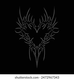 Neo tribal y2k gothic style tattoo. Cyber sigilism heart design. Outline vector illustration of black and white.