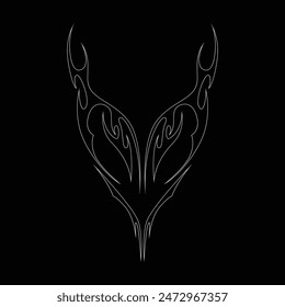 Neo tribal y2k gothic style tattoo. Cyber sigilism heart design. Outline vector illustration of black and white.