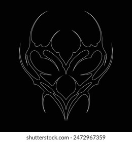 Neo tribal y2k gothic style tattoo. Cyber sigilism heart design. Outline vector illustration of black and white.