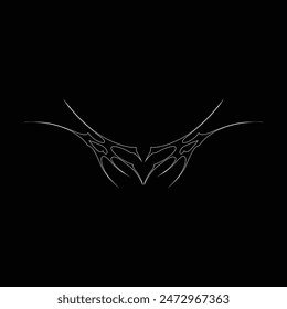 Neo tribal y2k gothic style tattoo. Cyber sigilism heart design. Outline vector illustration of black and white.