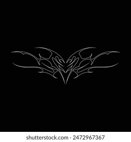 Neo tribal y2k gothic style tattoo. Cyber sigilism heart design. Outline vector illustration of black and white.