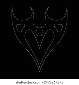 Neo tribal y2k gothic style tattoo. Cyber sigilism heart design. Outline vector illustration of black and white.