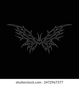 Neo tribal y2k gothic style tattoo. Cyber sigilism heart design. Outline vector illustration of black and white.