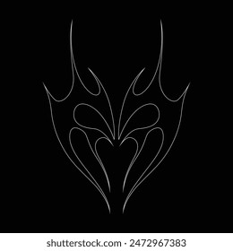 Neo tribal y2k gothic style tattoo. Cyber sigilism heart design. Outline vector illustration of black and white.