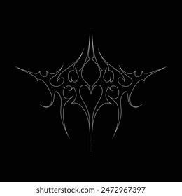 Neo tribal y2k gothic style tattoo. Cyber sigilism heart design. Outline vector illustration of black and white.