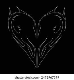 Neo tribal y2k gothic style tattoo. Cyber sigilism heart design. Outline vector illustration of black and white.