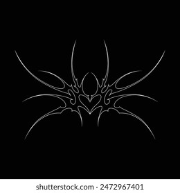 Neo tribal y2k gothic style tattoo. Cyber sigilism heart design. Outline vector illustration of black and white.