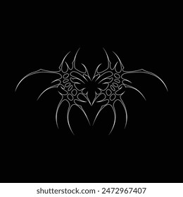 Neo tribal y2k gothic style tattoo. Cyber sigilism heart design. Outline vector illustration of black and white.