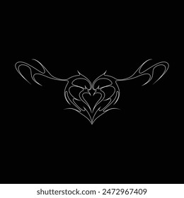 Neo tribal y2k gothic style tattoo. Cyber sigilism heart design. Outline vector illustration of black and white.