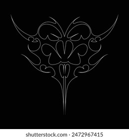 Neo tribal y2k gothic style tattoo. Cyber sigilism heart design. Outline vector illustration of black and white.