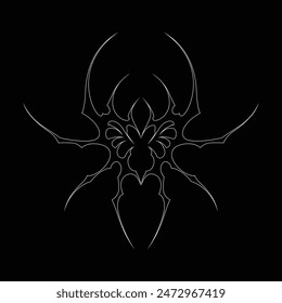 Neo tribal y2k gothic style tattoo. Cyber sigilism heart design. Outline vector illustration of black and white.