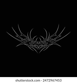 Neo tribal y2k gothic style tattoo. Cyber sigilism heart design. Outline vector illustration of black and white.