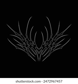 Neo tribal y2k gothic style tattoo. Cyber sigilism heart design. Outline vector illustration of black and white.