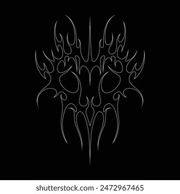 Neo tribal y2k gothic style tattoo. Cyber sigilism heart design. Outline vector illustration of black and white.