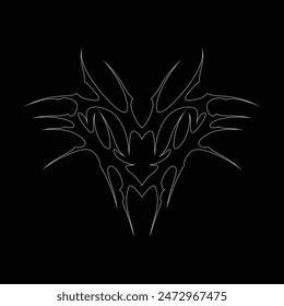 Neo tribal y2k gothic style tattoo. Cyber sigilism heart design. Outline vector illustration of black and white.