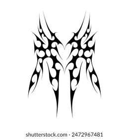 Neo tribal y2k gothic style tattoo. Cyber sigilism heart design. Vector illustration of black and white.