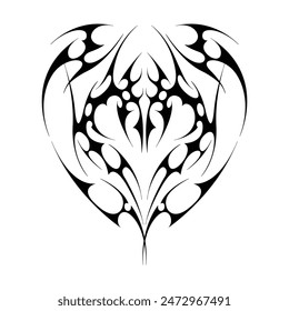 Neo tribal y2k gothic style tattoo. Cyber sigilism heart design. Vector illustration of black and white.