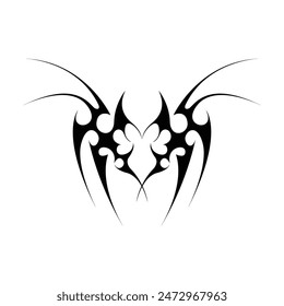 Neo tribal y2k gothic style tattoo. Cyber sigilism design. Vector illustration of black and white.