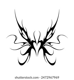 Neo tribal y2k gothic style tattoo. Cyber sigilism heart design. Vector illustration of black and white.