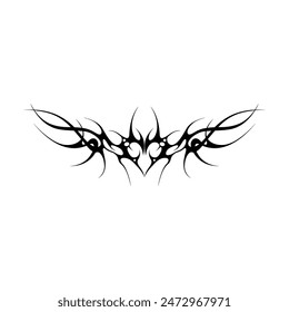 Neo tribal y2k gothic style tattoo. Cyber sigilism heart design. Vector illustration of black and white.