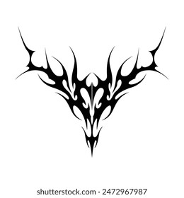 Neo tribal y2k gothic style tattoo. Cyber sigilism heart design. Vector illustration of black and white.