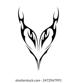 Neo tribal y2k gothic style tattoo. Cyber sigilism heart design. Vector illustration of black and white.