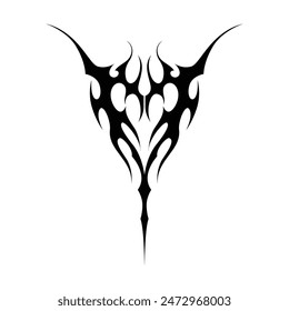 Neo tribal y2k gothic style tattoo. Cyber sigilism heart design. Vector illustration of black and white.